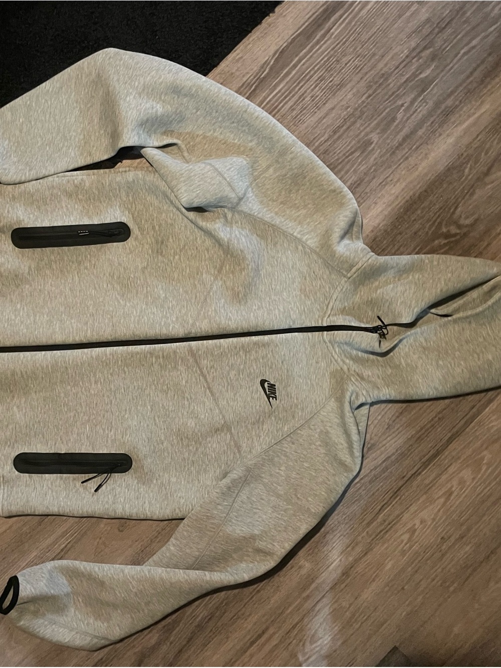 Nike Gray Full-Zip Hooded Sweatshirt with Black Trim